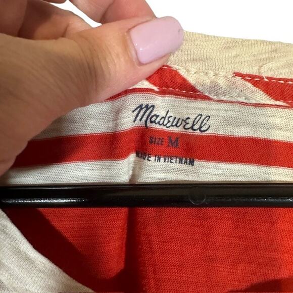 Madewell Red & White Striped Cotton Short Sleeve Scoop Neck Women Sz M - Picture 7 of 8